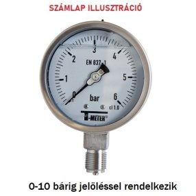   Nyomásmérő óra rozsdamentes D100 radial/alsó BSP1/2" 0-10 bárig + glycerinnel töltve
