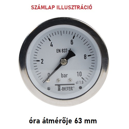 Nyomásmérő óra rozsdamentes D63 axial/hátsó BSP1/4" 0-06 bárig