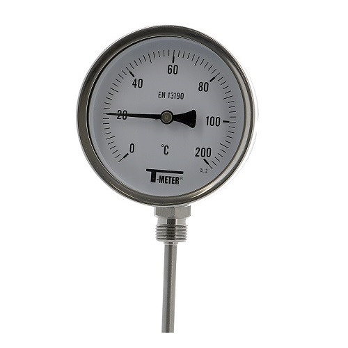 Hőmérő (thermometer) rozsdamentes bimetál D100 x L100 mm (alsó/radial) 0-200'C BSP1/2" aisi304