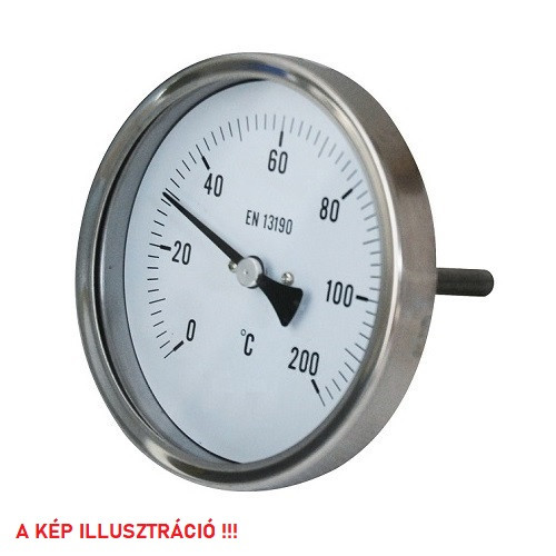 Hőmérő (thermometer) rozsdamentes bimetál D100 x L100 mm (hátsó/axial) -30-50'C BSP1/2" aisi304