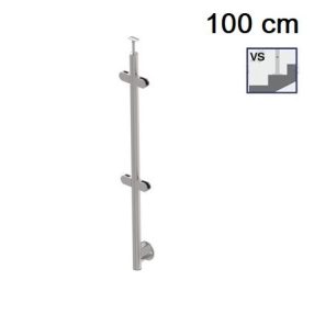 Korlátoszlop - lépcsőhöz - oldal rögzítésű - A/2200-042 üvegbefogóval (közbenső) - D42.4 csőoszlop (100 cm)   Korlátoszlop - lépcsőhöz - oldal rögzítésű - A/2200-042 üvegbefogóval (közbenső) - D42.4 csőoszlop (100 cm)