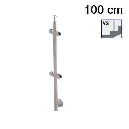 Korlátoszlop - lépcsőhöz - oldal rögzítésű - A/2200-042 üvegbefogóval (közbenső) - D42.4 csőoszlop (100 cm)